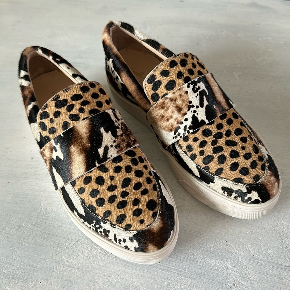 Loeffler Randall Leather and Calf Hair Slip On Shoes Animal Print Size 6 Sneaker